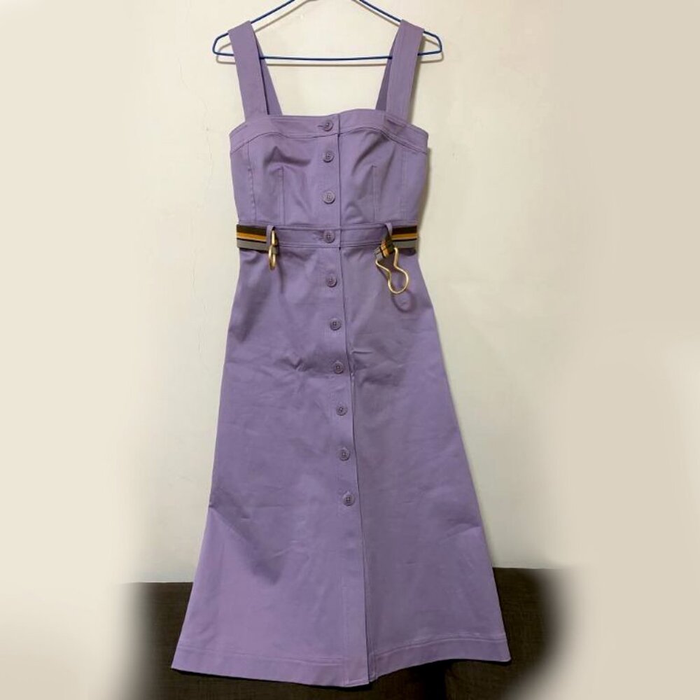 Tory Burch $498 Button Front Sundress 12 Spring Hydrangea Cotton Blend Belted - Picture 6 of 15